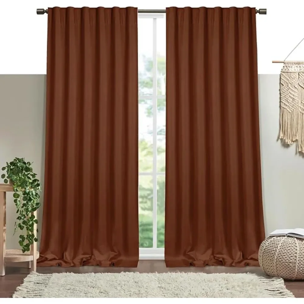 Brand New HEIRLOOM COMFORT Brown Solid Cotton Curtains – Set of 2